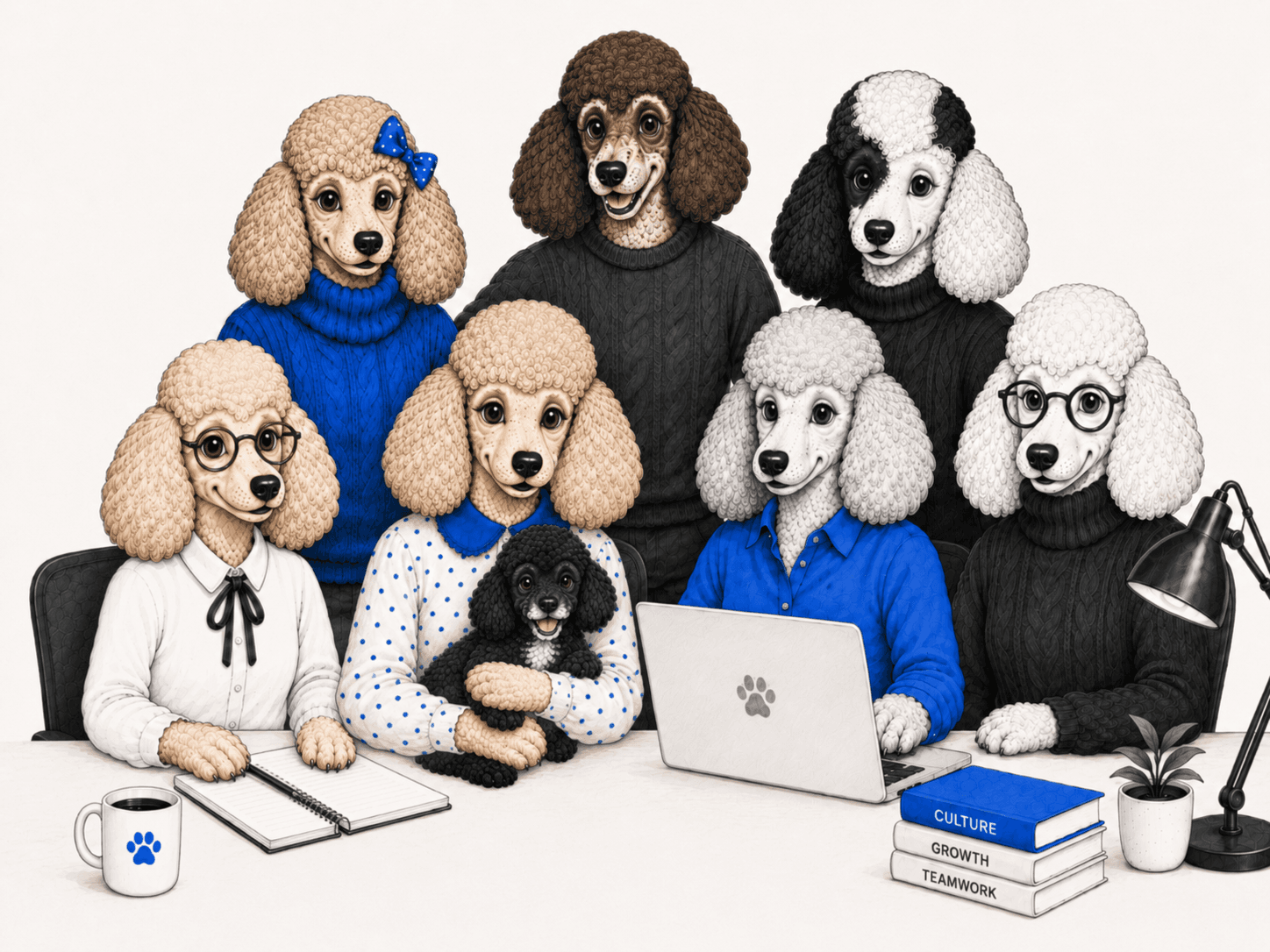 The Poodle Collective team gathered around a desk