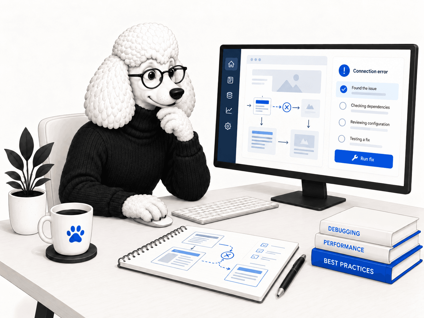 A Poodle Collective developer investigating a problem in an AI-built website